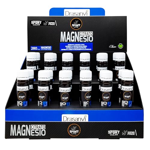 DRASANVI Citrato de magnésio completo 24 frascos | magnésio para melhorar o seu desempenho e recuperar mais rapidamente, sem DOPing, 25 Ml, Magnesium monodose | Energia sustentável Sportlive