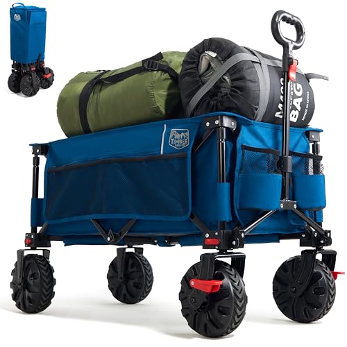TIMBER RIDGE Carrinho de praia rodas grandes com travão carrinho dobrável transporte para jardim praia campanha compras ao ar livre carreta com bolsa de cobertura rodas móveis cabo ajustável até 100