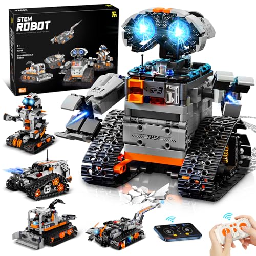 YOOHBERRYS Technic Robot para crianças, 5 em 1 conjunto de construção de robô programável com APP e controlo remoto, presente criativo educativo para meninos e meninas de 8 anos, cinzento