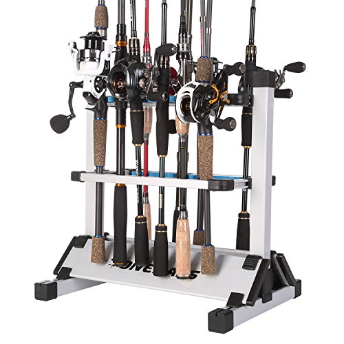 One Bass Suporte para cana de pesca em liga de alumínio para todos os tipos de canas de pesca, até 24 canas, 12 Rods Rack-SilverBlue