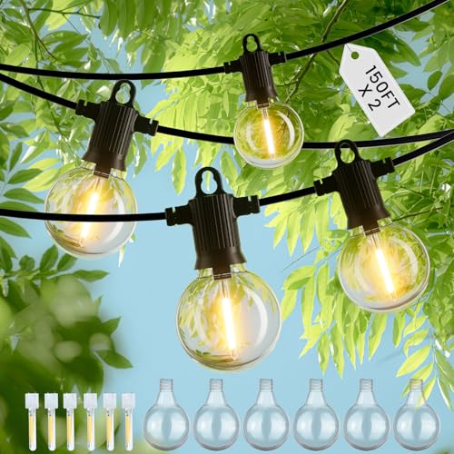 ZOTOYI Guirlanda de luzes exteriores 300 FT - luzes de terraço exterior IP65 impermeável luzes exteriores e jardim com 146 + 6 lâmpadas, corrente de luz para interior exterior perfeita para jardins
