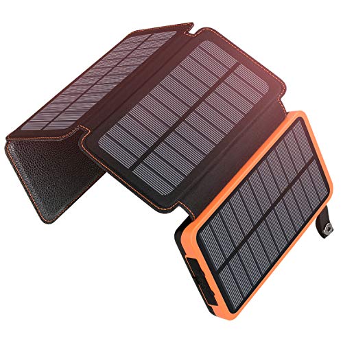 A ADDTOP Carregador solar 25000 mAh Power Bank portátil com 3 portas 3A Output bateria externa impermeável com 4 painéis solares para smartphones tablets