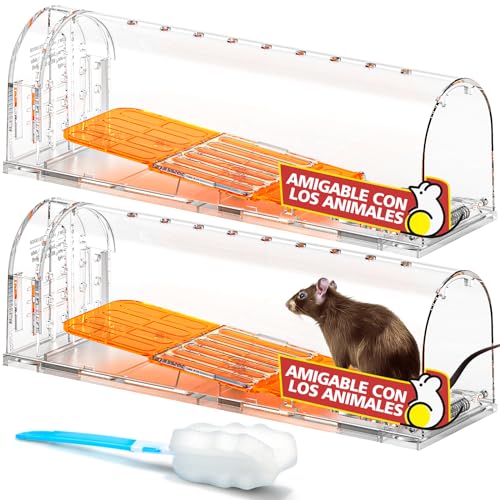 TAKRINK Armadilha para ratos 2 peças altamente sensível armadilhas ratos interiores sem matar rato rato vivo reutilizável com orifício de ar sem mecanismo de libertação tátil para cozinha jardim sótão