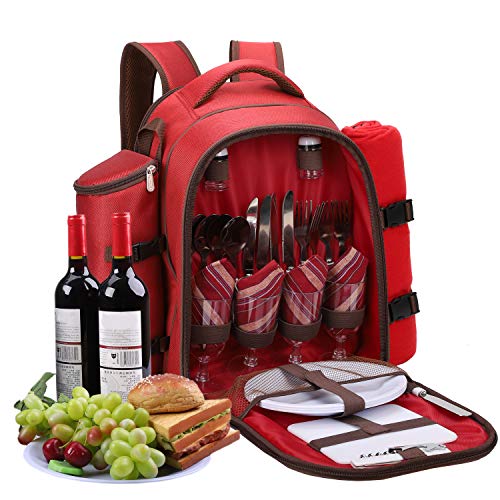 APOLLO WALKER Mochila de piquenique, conjunto de piquenique 4 pessoas (louça e manta), frigorífico praia mochila, malas mochilas térmicas para acampar, praia e caminhadas (vermelho - quatro pessoas)