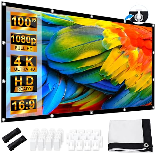 Ecrã projetor de 100 polegadas, LEORFI ecrã portátil projetor suporte 16:9 4 K Full HD, 227 x 127 cm, ecrã de projeção de dupla face para pátio, para cinema casa campismo eventos criativos