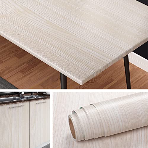 Livelynine Papel autocolante para móveis branco bege 40 cm x 5 m vinil adesivo para bancada de cozinha impermeável vinil frigorífico vinil para portas de armário