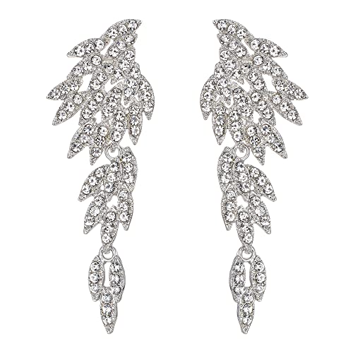 Brincos de mulher - Clearine Art Deco razo de folhas de asa de anjo brincos chamativos lustre pendente brincos compridos de gota presente
