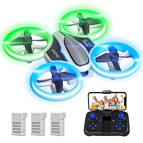 Mini drone para crianças com câmara 720P, drone Quadcopter com luzes, RC helicóptero com voo automático, modo sem cabeça, 3D Flip e 3 baterias, Quadcopter presente para crianças e iniciantes