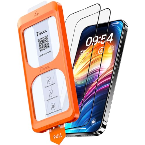 TOCOL 2 peças protetor de ecrã para iPhone 14, alinhamento automático para instalação rápida, sem bolhas, vidro temperado com dureza 9H e quebrável, HD transparente