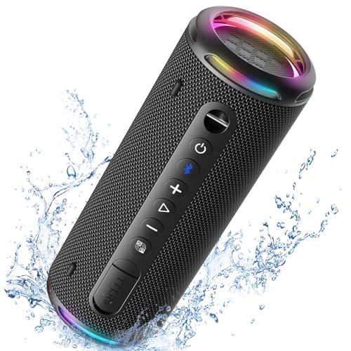 Tronsmart T7 Lite Altifalante Bluetooth 5.3, potente, portátil, com luz LED colorida, IPX7, 24H de reprodução, som estéreo, controlo da aplicação, suporte TF, SD, para festas, exterior