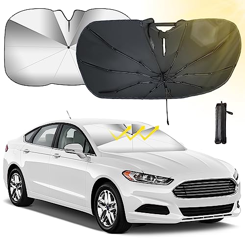 Oziral Guarda-sol carro guarda-chuva dobrável para para-brisas dianteiro versão melhorada sombrinha para carro proteção UV eixo rotativo de 360° dobrável protege o seu carro de arranhões 132 * 73 cm