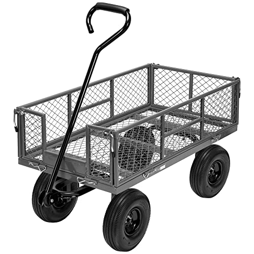VIVOHOME Carrinho de jardim com laterais removíveis, carrinho de mão até 400 kg com rodas pneumáticas de 4" carro de transporte com alça giratória de 180 ° para jardim, campismo, festival