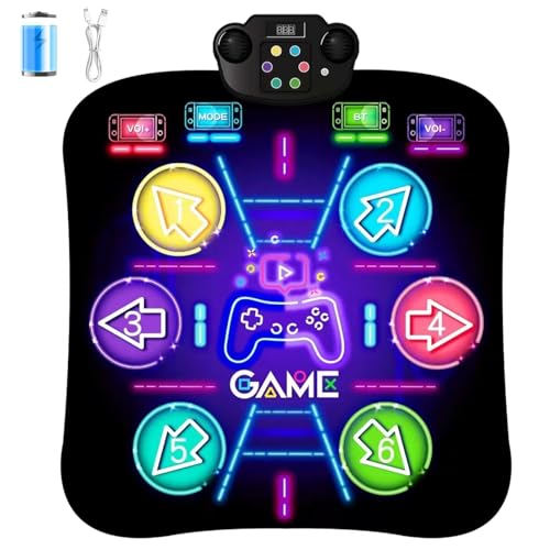 CXWLMAT Tapete de dança infantil com bateria de 1200 mAh, 6 setas luminosas e Bluetooth 5.0, tapete de jogo de dança com luzes LED para meninas e meninos dos 3 aos 12 anos, uso interno / exterior