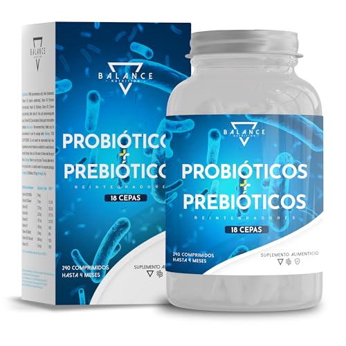 Probióticos INTESTINAIS - 240 CAPSUlas, Probióticos e pré-bióticos intestinais, espectro completo de 18 estirpes bacterianas incluídas, lactobacillus, enzimas digestivas, inulina | 10 mil milhões UFC