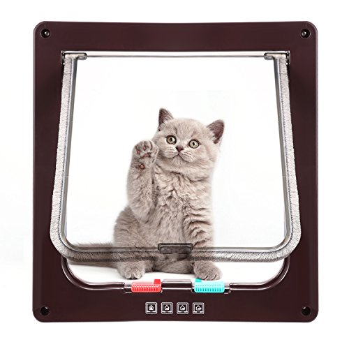 Sailnovo Porta para gato com fecho magnético de 4 vias, porta para animais de estimação para gatos e cães pequenos, porta para gatos com túnel (castanho, L)