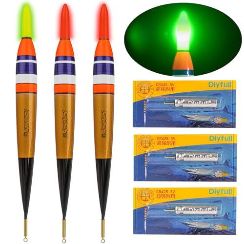THKFISH Conjunto de 3 flutuadores de pesca LED Poses de pesca iluminadas com luzes LED