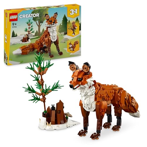 LEGO Creator 3 em 1 animais da floresta: Raposa vermelha de brinquedo de construção descapotável em figura de coruja ou esquilo, conjunto para brincar e expor, presente para meninos e meninas de 9