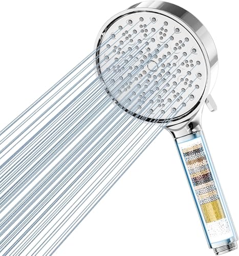 Cobbe Cabeça de chuveiro com filtro, chuveiro de alta pressão com 6 tipos de jato, economia de água com filtração em 20 camadas, cabeça de mão com filtro anticalcário para água dura, cloro