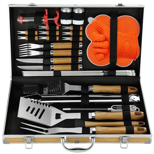 N NOBLE FAMILY 30 peças Conjunto churrasco de aço inoxidável ferramentas churrasco profissional - utensílios churrasco diversos e completos - kit churrasco para homens mulheres presente