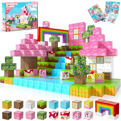 Blocos magnéticos mundo de construção magnética constrói o meu mundo magnético de sonho de unicórnios 100 peças blocos magnéticos presentes de unicórnio para meninas de 4 5 6 7 8 9 conjuntos