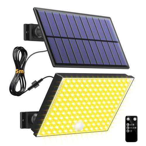 Topabol Luzes solares LED para exterior e jardim, 400 LED luz solar exterior de 3 modos, impermeável amarelo quente holofotes LED exteriores solares para segurança e iluminação, 1 embalagem