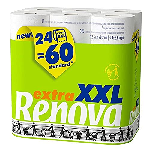 Renova Papel higiénico extra XXL | 24 rolos equivalentes a 60 rolos padrão, papel branco