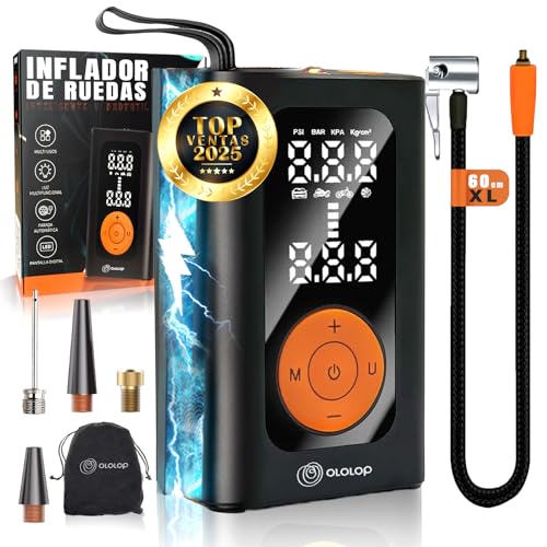 OLOLOP® SUPER Inflador rodas carro premium com lanterna GUIA para levar a sua família segura | compressor ar portátil | bomba de rodas de carro | acessórios de carro | bateria de emergência para