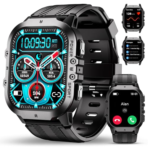 OUKITEL Relógio inteligente homem com chamadas Bluetooth, Smartwatch homem militar com 120 desportos, 5ATM relógios digitais impermeáveis com oxímetro de pressão, monitor de sono para Android/iOS