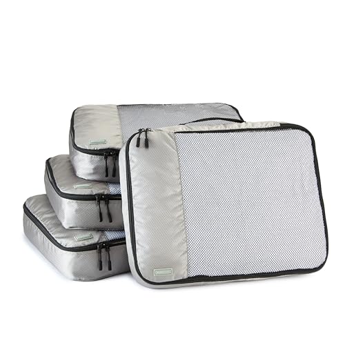 Amazon Basics - Sacos de bagagem (4 unidades), cinzento, Grande, Conjunto de cubos de embalagem de 4 peças, grande