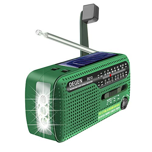 DE13 Rádio solar de emergência com Manivel, FM Am SW energia solar, manivela de dínamo manual lanterna candeeiro de acampamento
