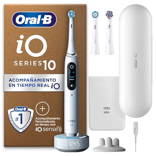 Oral-B iO 10 Escova de dentes elétrica branca, com 3 cabeças e 1 estojo carregador de viagem, desenhado por Braun