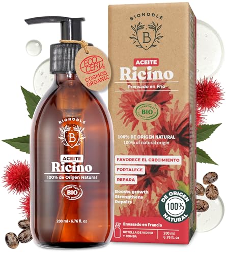 BIONOBLE, Óleo de rícino bio 100% orgânico, inclui rímel, óleo de rícino para pestanas, sobrancelhas, barba, óleo de castor para o cabelo, óleo de rícino puro para o cabelo, castor oil