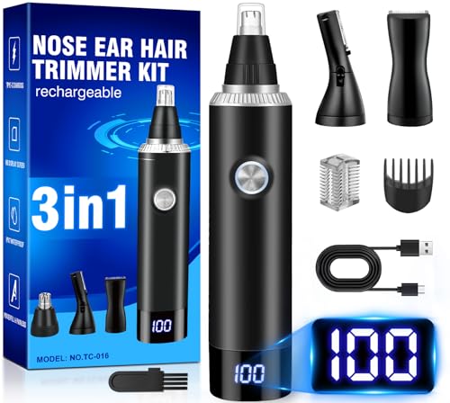 Corta-pelos nariz e orelha 3 em 1 corta-pelos do nariz curto pelos orelha USB aparador indolor pelos nasal orelhas sobrancelhas e elo facial remove pelos resistente à água recarregável para homem e