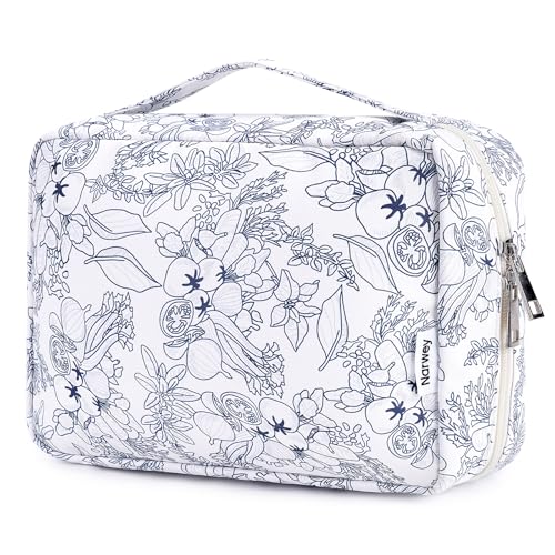 Narwey Neceser pendente saco de higiene de viagem precisar maquilhagem organizador mulher kit de higiene pendente bolsa maquilhagem meninas, E flor azul-marinho