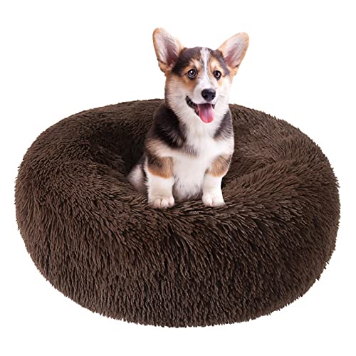 Nisrada Cama para cães pequenos, médios e grandes, cama calmante de 60 cm, lavável, redonda, aconchegante e macia para cachorros e gatinhos com parte inferior antiderrapante