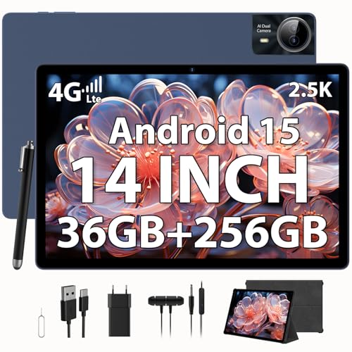 PIXGOOD 2,5 K Tablet de 14 polegadas, 4 G Lte/5G WiFi, IMPELL 2240 x 1400, 11580 mAh, 36 GB RAM, 256 GB ROM (Extensão de 2 TB), Android 15, Octa-Core, 13 MP+8 MP, Tablet com Custo tablet Odia