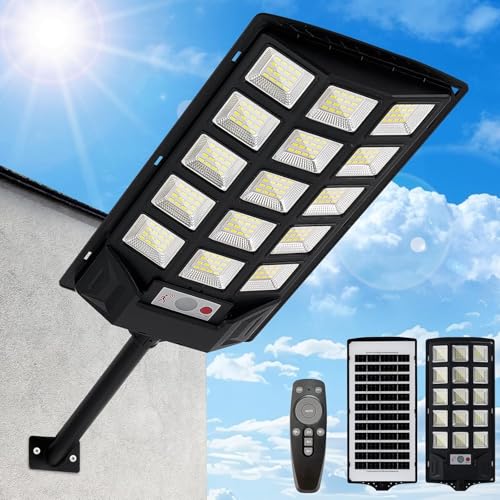 SENDALE Candeeiros solares de 500 W para exteriores, lâmpadas solares com comando remoto, 6500 K, lâmpada solar de rua, crepúsculo até ao amanhecer, IP66, candeeiro solar de estrada ao ar livre para