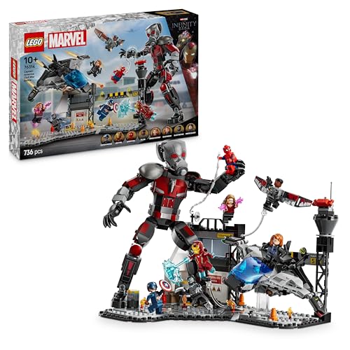 LEGO Marvel Grande batalha do capitão América: Civil War, brinquedo de super-heróis com Quinjet e 8 minifiguras Inc. Capitão América, Wanda Maximoff, Homem de Ferro, Homem-Aranha e Pantera Negra 76314