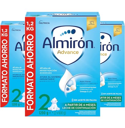 Almirón Advance 2, leite em pó de continuação para bebé, fórmula padente, leite ammirón 2 com vitaminas C e D, apoio ao sistema imunitário, leite bebé a partir de 6 meses, 3,6 kg, embalagem de 3 x