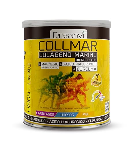 Drasanvi COLLMAR Colágeno marinho hidrolizado açafrão com magnésio, vitamina C, ácido hialurónico para bem-estar das articulações e muscular, assimilação 9,355 mg/dia, 300 g de pó = 26 dias, sabor