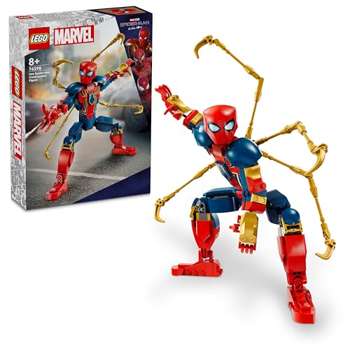 LEGO Marvel Figura para construir: Iron Spider-Man articulado para o conjunto de papéis de super-heróis, brinquedo de construção com armadura, presente para meninos e meninas de 8 anos ou mais 76298