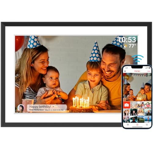 AKImart Moldura digital de 32 GB WLAN de 10,1 polegadas, ecrã táctil LCD IPS de 1280 x 800, memória integrada de 32 GB, montagem na parede com rotação automática, compartilhe momentos instantaneamente
