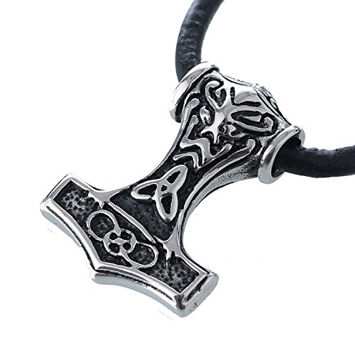 Colar de pele para homem, DonDon, com pingente de design de martelo de Thor, em saco de veludo, 50 cm, Couro, Sem pedra preciosa