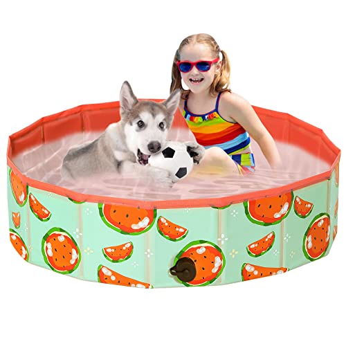 COMSLE Piscina para cães grandes, piscina dobrável cães antiderrapante e resistente ao desgaste, banheira para cães PVC 80 cm / 120 cm/160 cm, Dog Pool, melancia