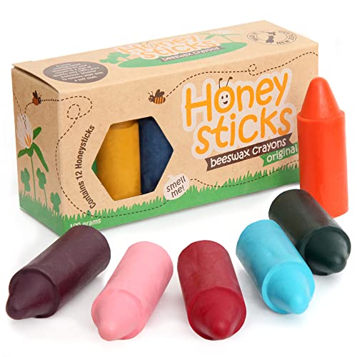 Honeysticks Ceras de cores 100 % pura cera de abelha (12 unidades) naturais, não tóxicas, seguras para crianças, feitas à mão na Nova Zelândia, para maiores de 1 ano