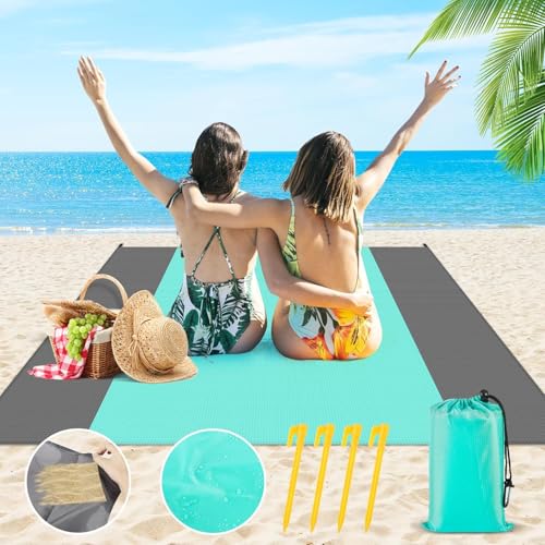 Cirulli Tapete de praia 210 x 200 cm, tapete de praia dobrável, toalha de praia grande, piquenique Blanket, manta piquenique impermeável, tapete exterior tapete de praia para piquenique, praia,