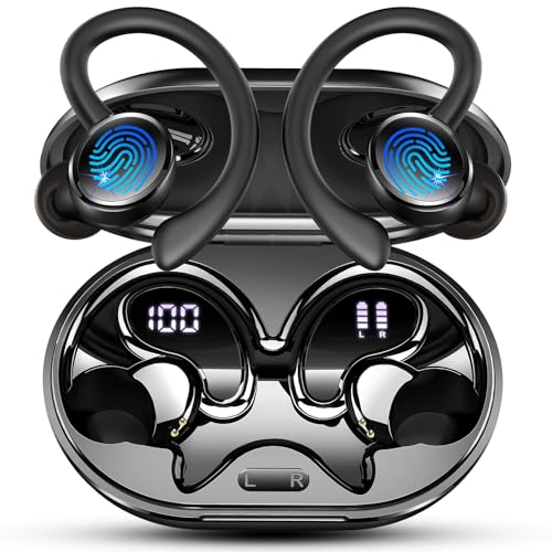 Auriculares sem fios desportivos, auriculares Bluetooth 5.4 HiFi estéreo com 4 HD Mic, 50H capacetes sem fios Bluetooth com cancelamento de ruído ENC, ecrã LED, IP7 impermeável capacetes para corrida