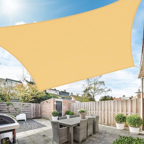 Duerer Toldo vela de sombra retangular, 2 x 3 m, 95% de proteção UV, 185 g/m² densidade para pátio, jardim, pérgula exterior, terraço, cor areia