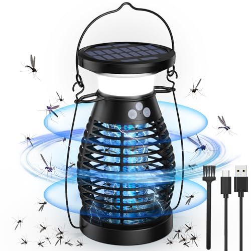Candeeiro solar anti-mosquitos, 3 em 1 UV, mata mosquitos elétrico, 4200 V USB recarregável lâmpada mosquitos IP66, à prova d'água, armadilha moscas para escritório, quarto, cozinha, jardim campismo
