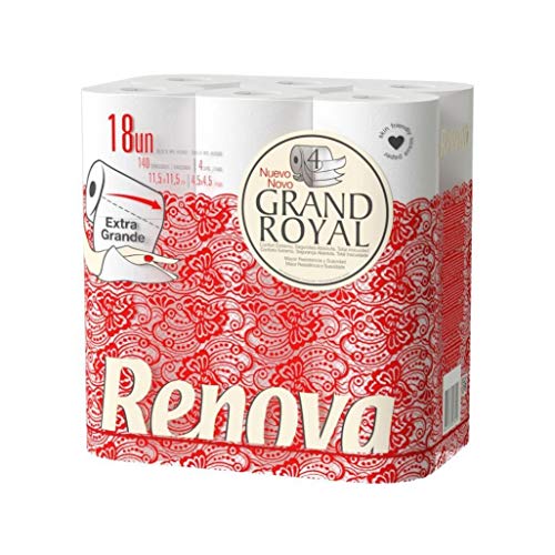Renova Papel higiénico Grand Royal, 18 rolos premium XXL de 4 camadas, suavidade e resistência